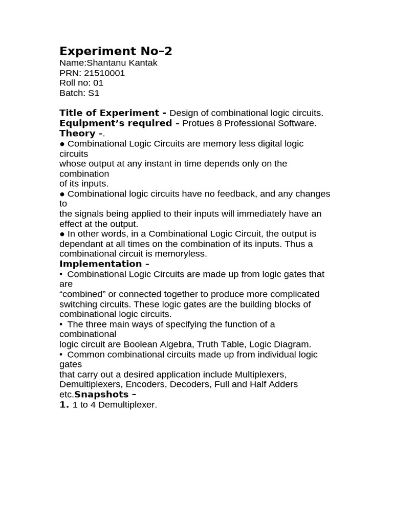 Experiment No–2 COA 21510001 | PDF