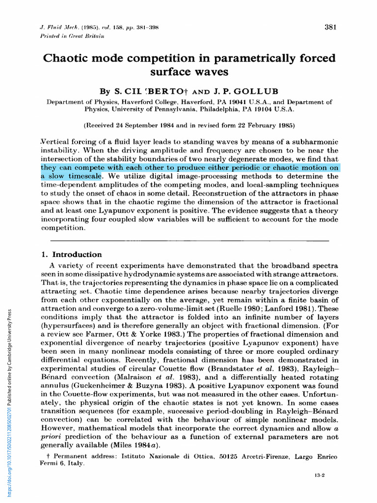 Chaotic Mode Competition in Parametrically Forced Surface Waves | PDF ...