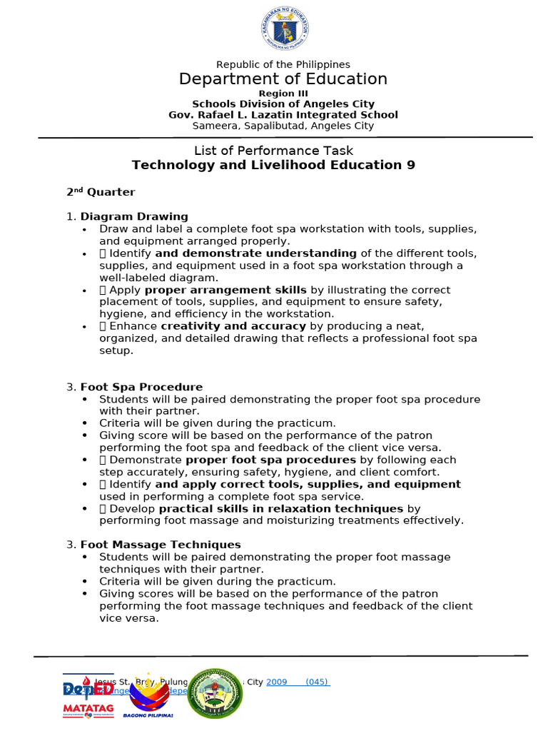 2nd Quarter-Performance Task | PDF | Massage