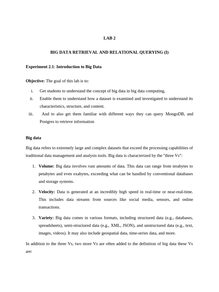 LAB 2 - Big Data Retrieval | PDF | Sql | Big Data