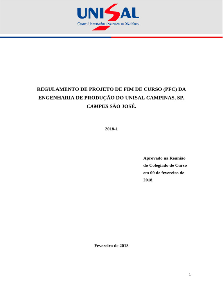 EP - Regulamento de PFC 2018-1 | PDF | Qualidade (negócios) | Engenharia