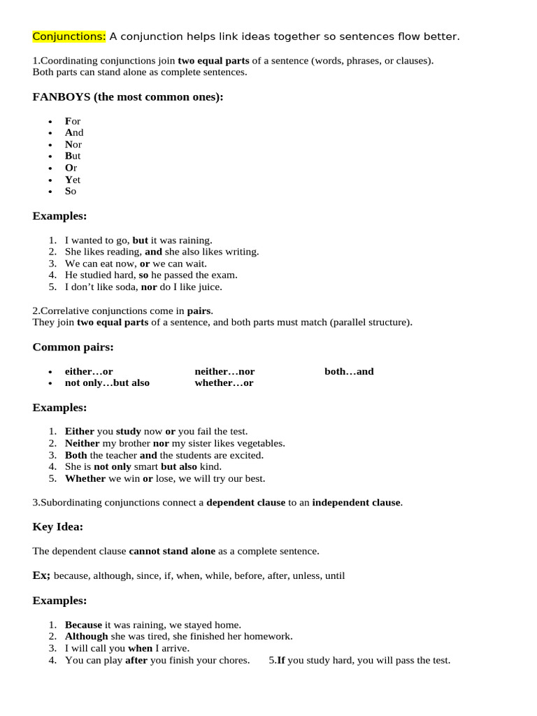 Conjunctions Notes | PDF