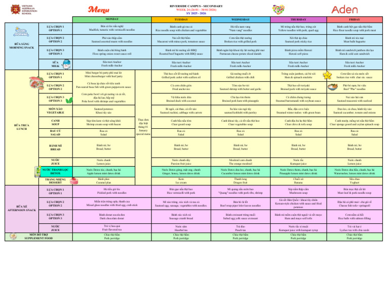 Vas Riverside Secondary Menu (January 26 - 30, 2026) | PDF
