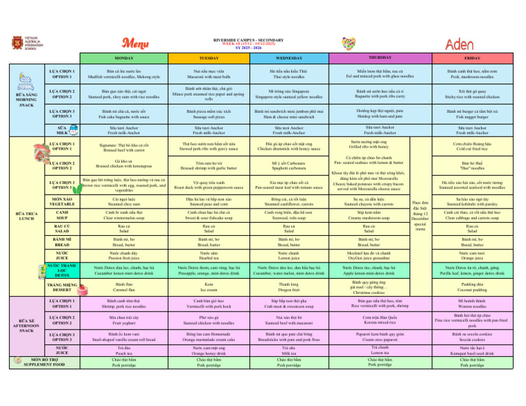 Vas Riverside Secondary Menu (December 15 - 19, 2025) | PDF
