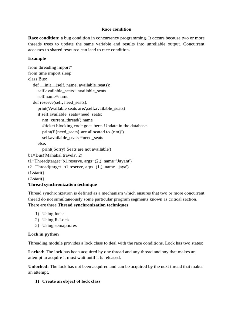 Race Condition | PDF | Thread (Computing) | Software Engineering