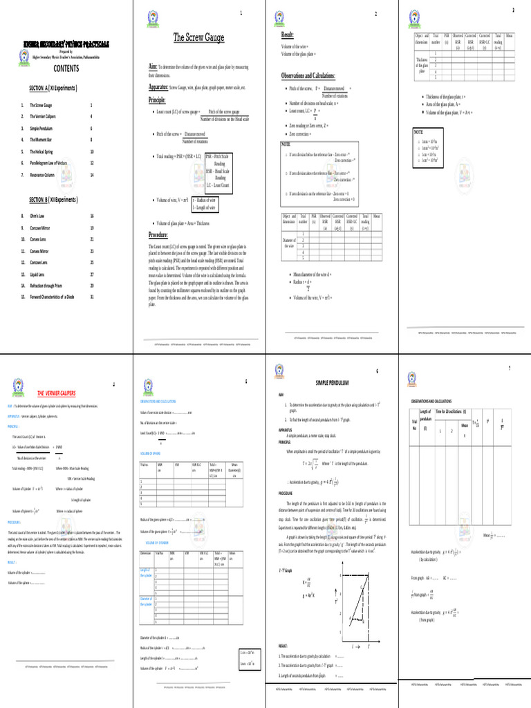 Physics Practical Lab Manual For XI & XII Hsslive in 1 2026-01 ...