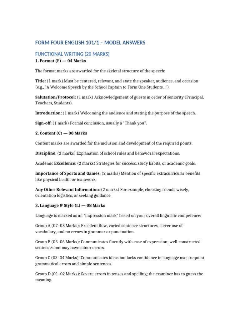 Eng 101 1 Model Answers | PDF | Grammar | Speech