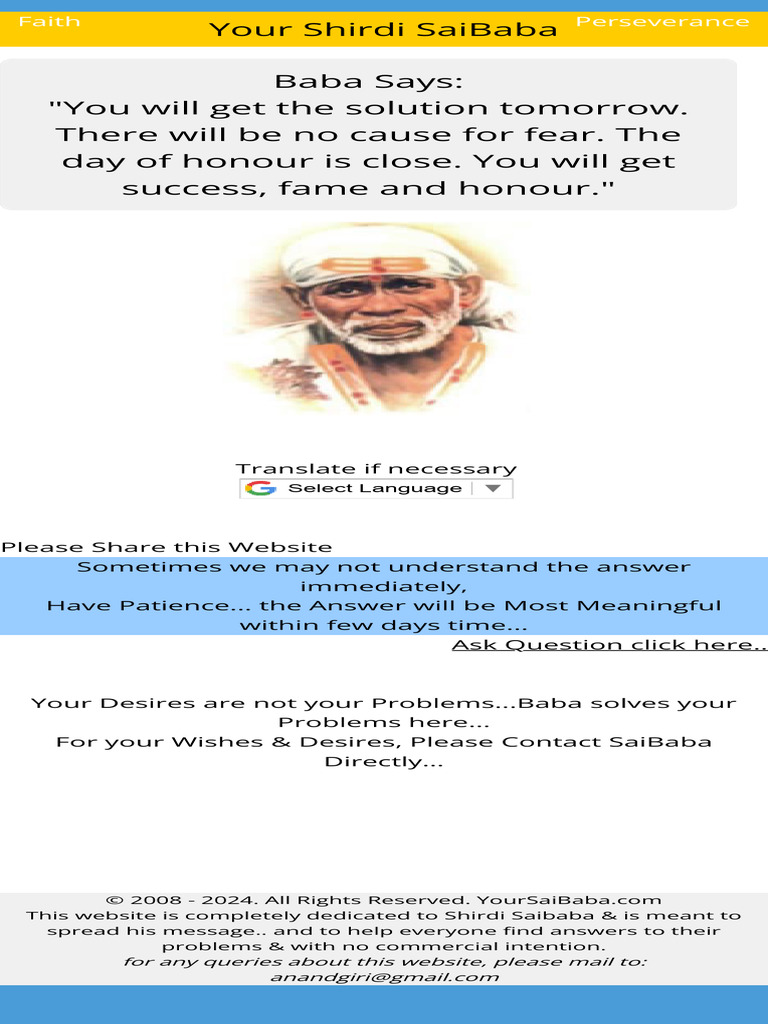 Saibaba Answers Shirdi Saibaba Will Solve Your Problem | PDF