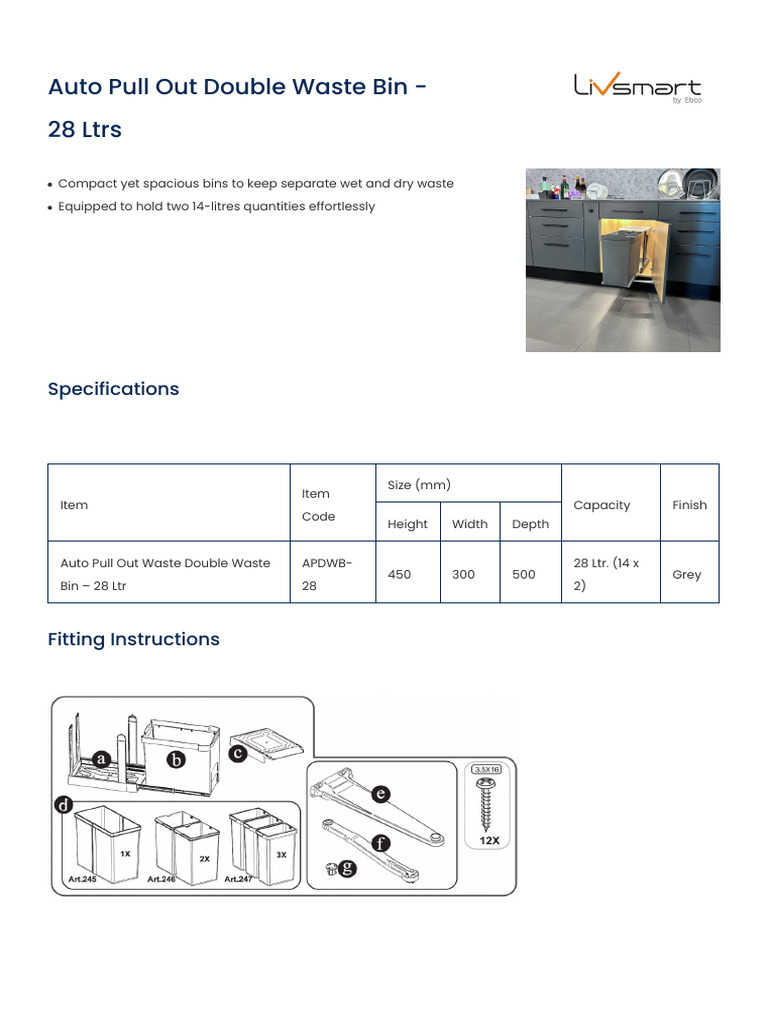 Auto Pull Out Double Waste Bin - 28 Ltrs | PDF