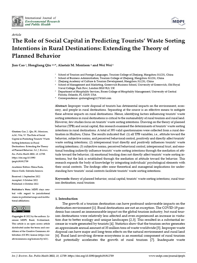 The Role of Social Capital in Predicting Tourists | PDF | Social ...