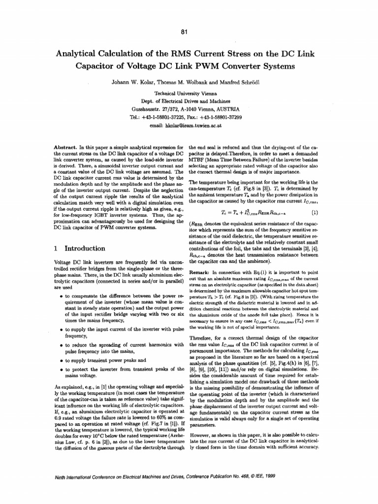 Analytical Calculation of The RMS Current Stress On The DC Link ...