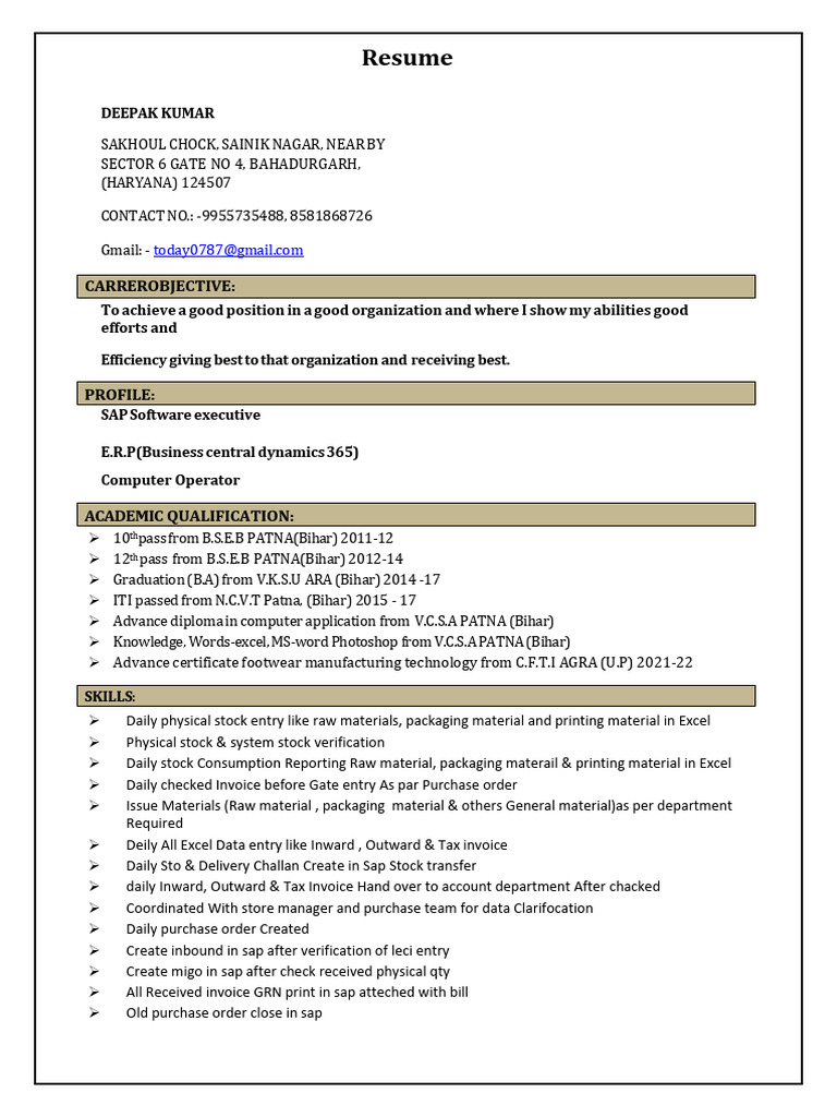 Deepak Kumar Resume 2026 | PDF