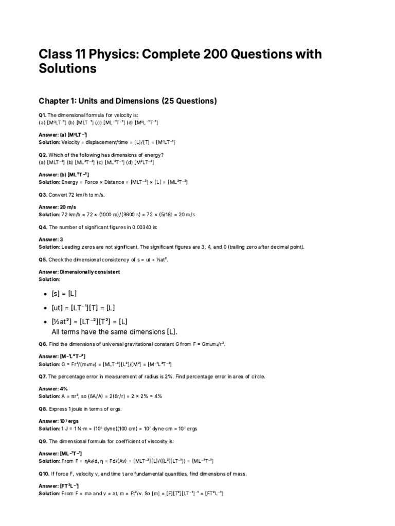 Complete 200 Physics Questions Detailed | PDF | Force | Acceleration