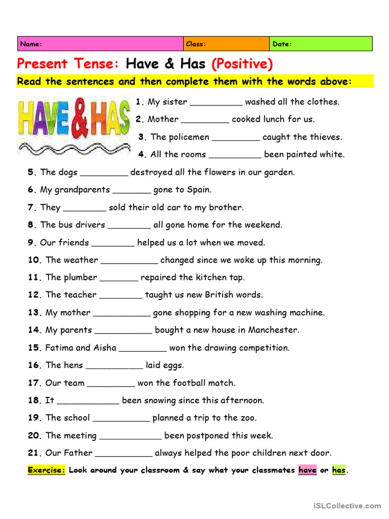 Present Tense - Has & Have (Positive Sentences) | PDF