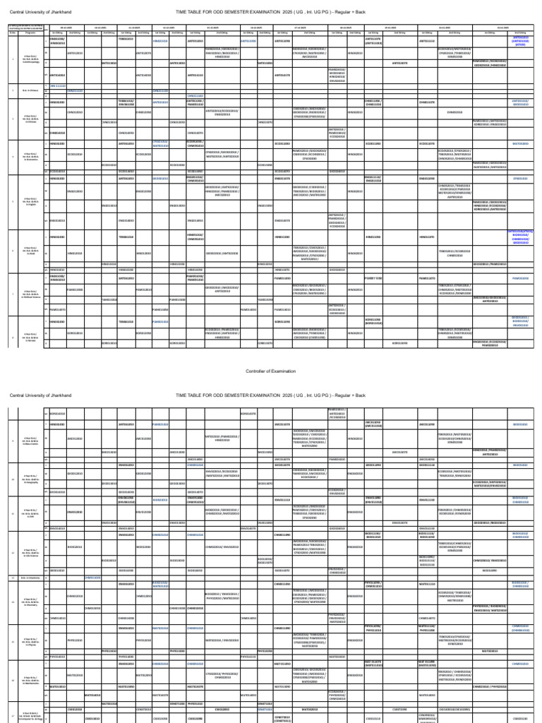 Revised Time Table For Odd Sem Exam 2025 (UG - Int. UG-PG) - Reg ...