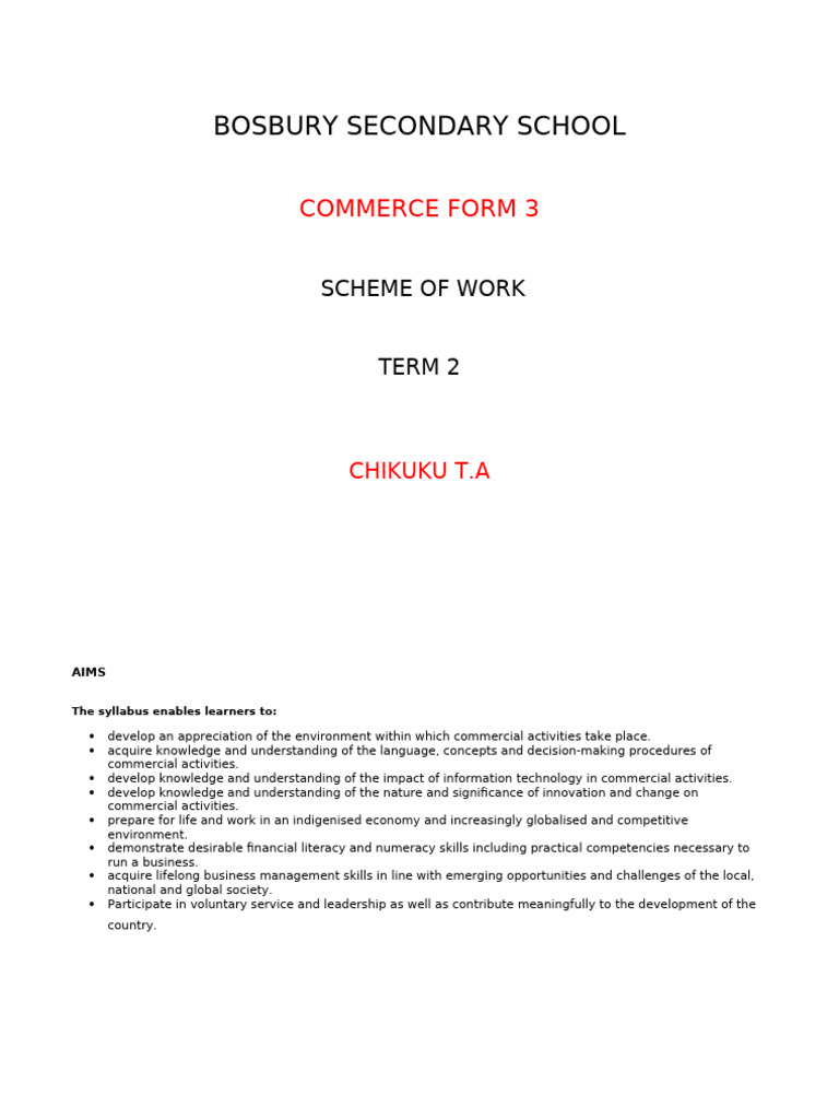 Commerce Scheme Form 3-2-1 | PDF | Educational Technology | Learning