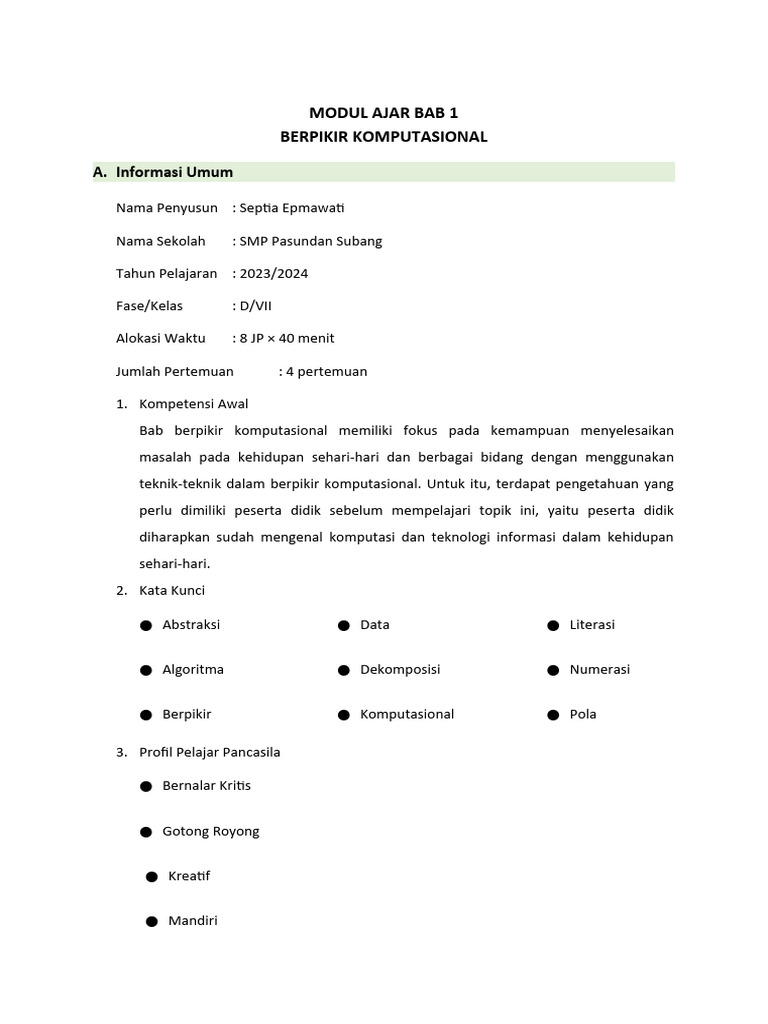 Modul Ajar Bab 1 Modul Ajar Bab 1 Modul Ajar Bab 1 Modul Ajar Bab 1 | PDF