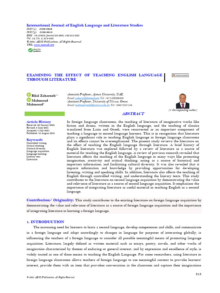 Examining The Effect of Teaching English Language Through Literature ...
