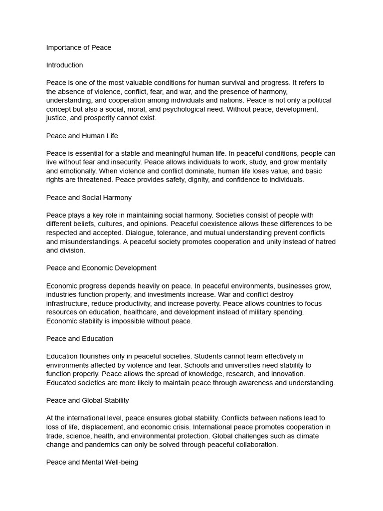Importance of Peace | PDF | Peace | Violence