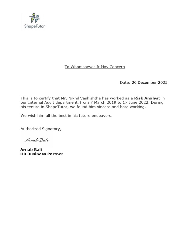Experience Letter Nikhil | PDF