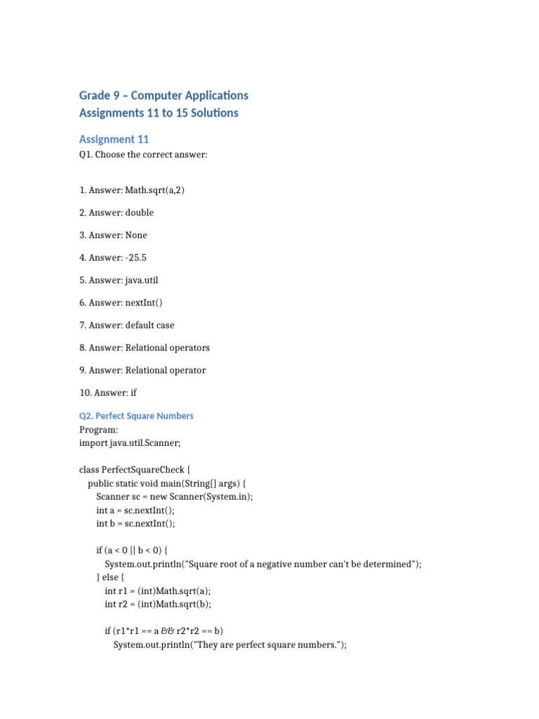 Grade 9 Computer Assignments Solutions | PDF