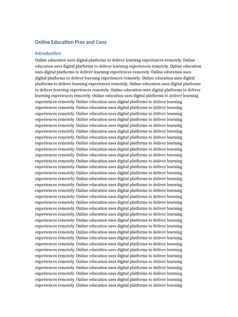 Online Education Pros and Cons LONG | PDF