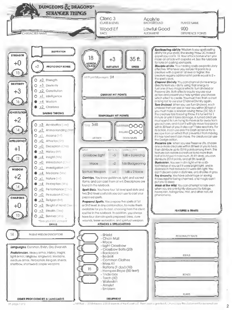 Character Sheet - Wood Elf - Text | PDF