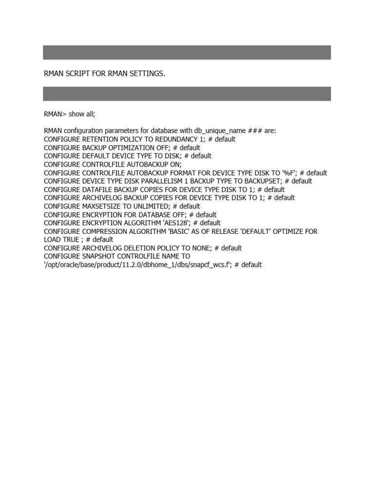 Rman Script For Rman Settings | PDF