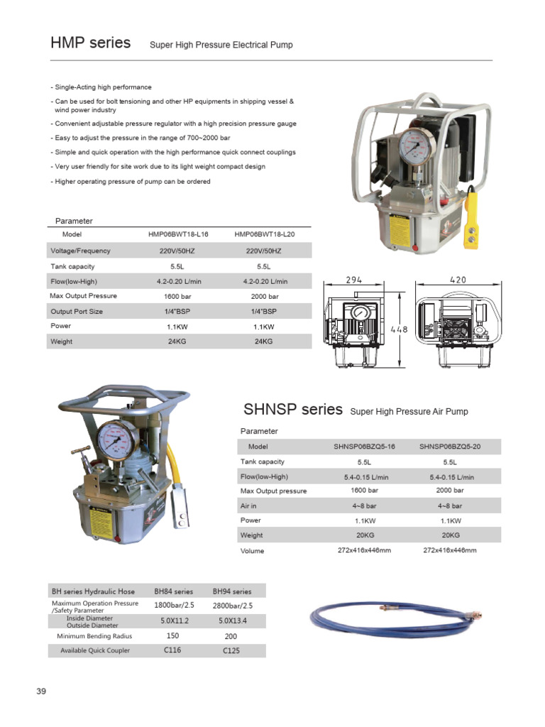 HMP Series Super High Pressure Electrical Pump44 | PDF | Equipment ...