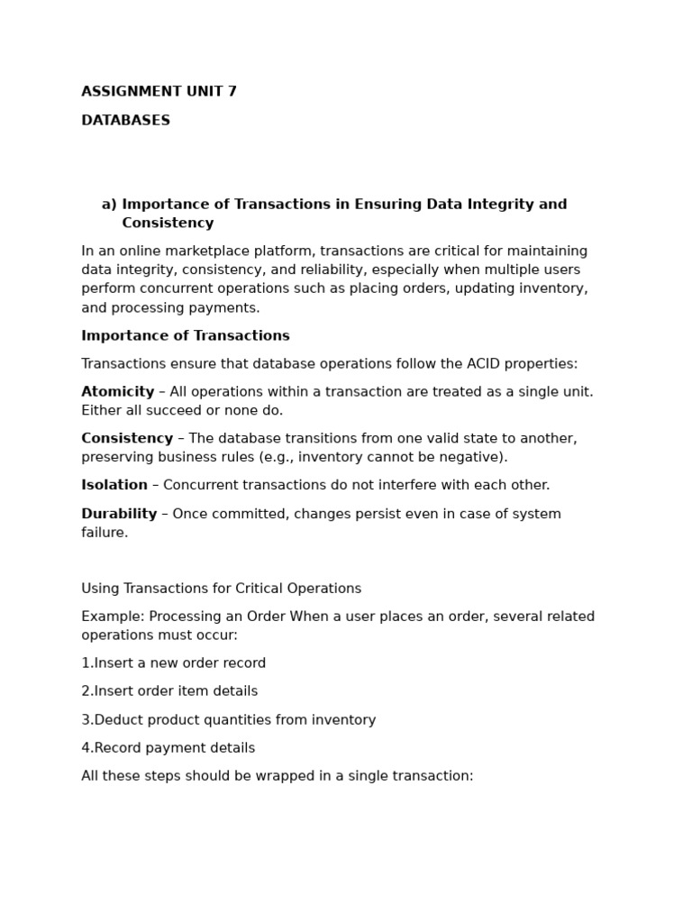Assign Unit 7 Da | PDF | Database Transaction | Databases