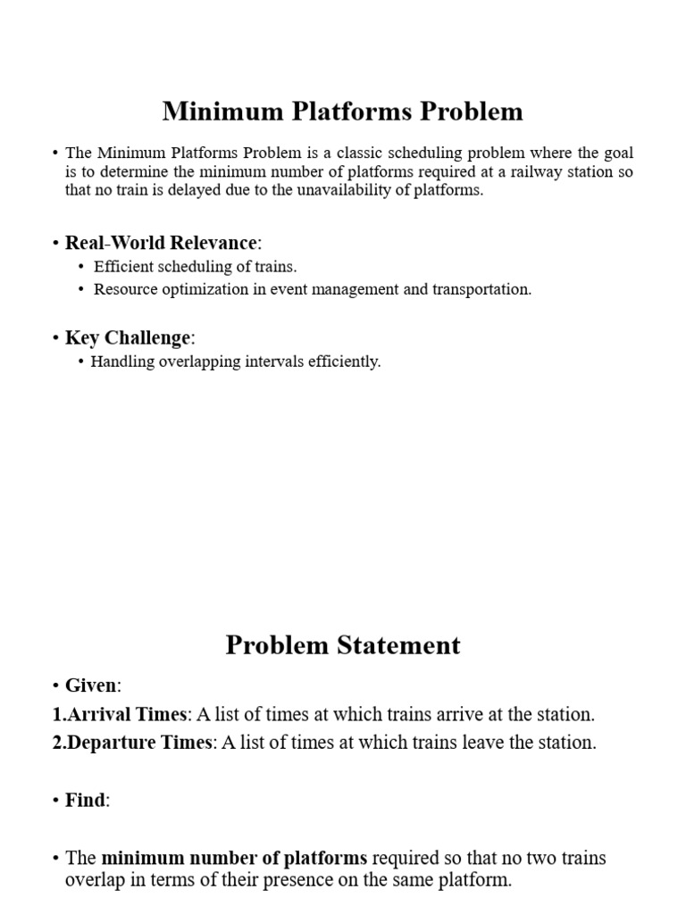 Minimum Platforms Problem | PDF | Time Complexity | Pointer (Computer ...