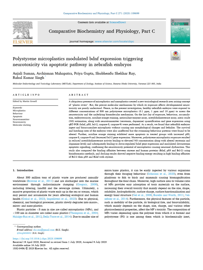 Polystryrene Microplastics Modulated | PDF | Biology | Biochemistry