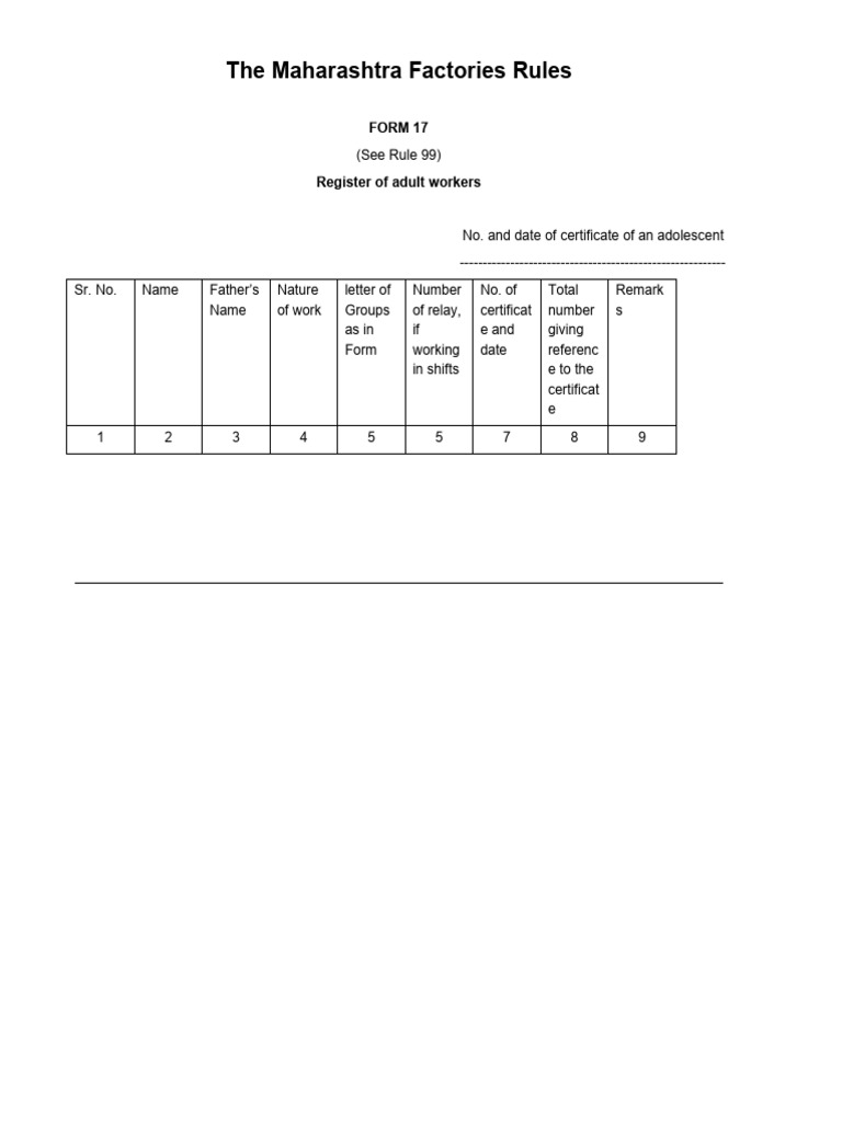 None - Form 17 - Register of Adult Workers | PDF
