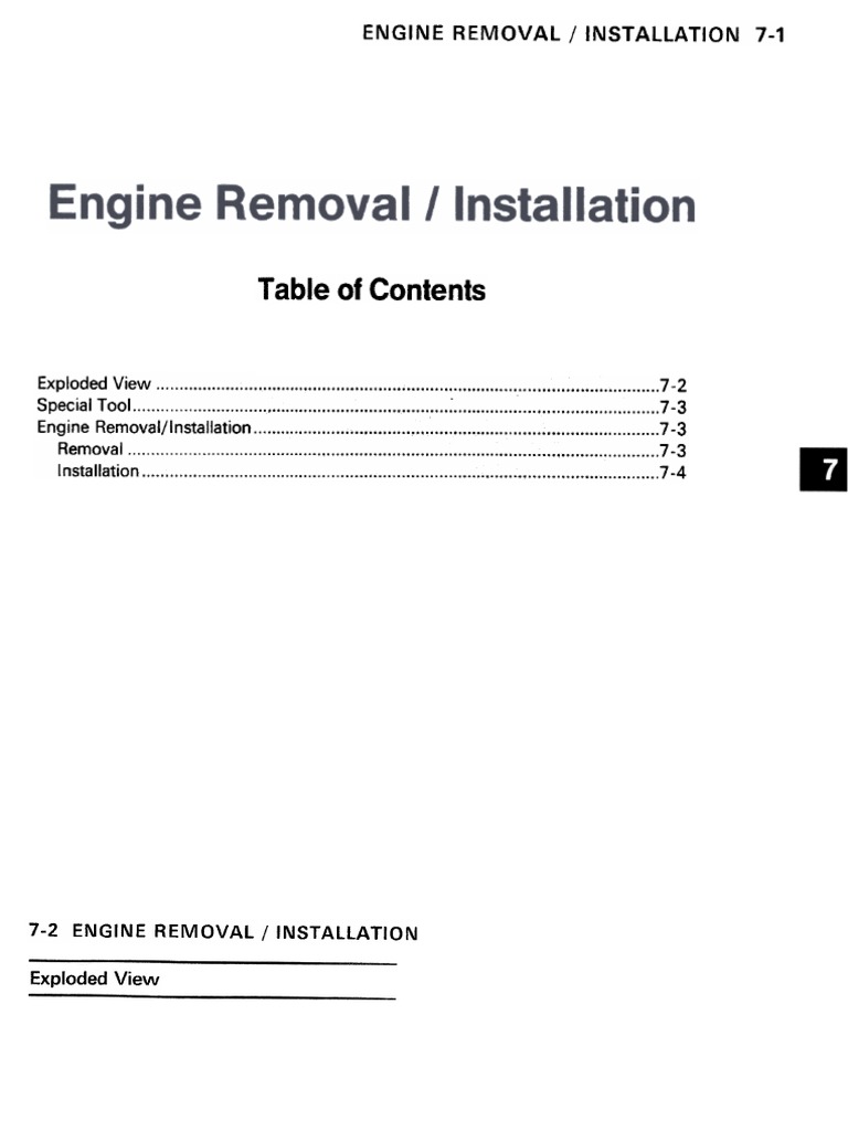 T Able of Contents: Exploded View 7 - Special Tool: Engine Removal ...