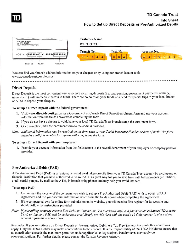 Direct Deposit Info For UNB | PDF