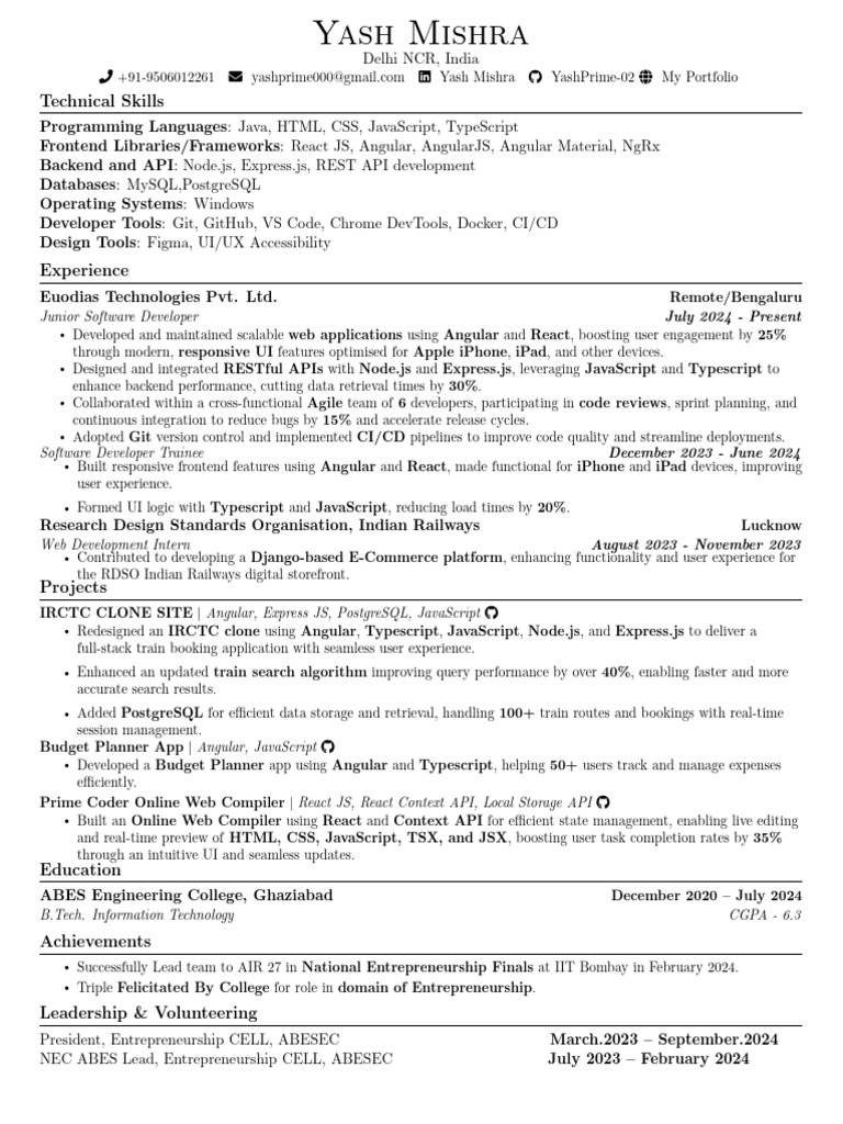 YashMishra CV Immediate Joiner | PDF | Java Script | Software