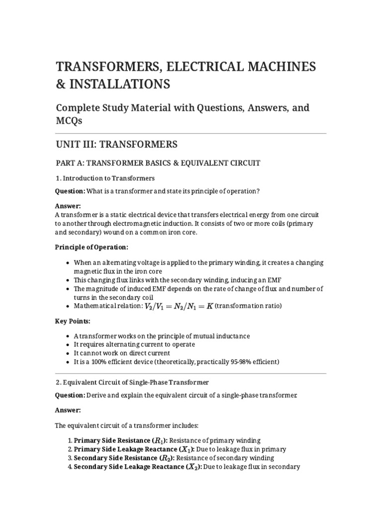 Electrical Machines & Installations | PDF | Electric Motor | Transformer