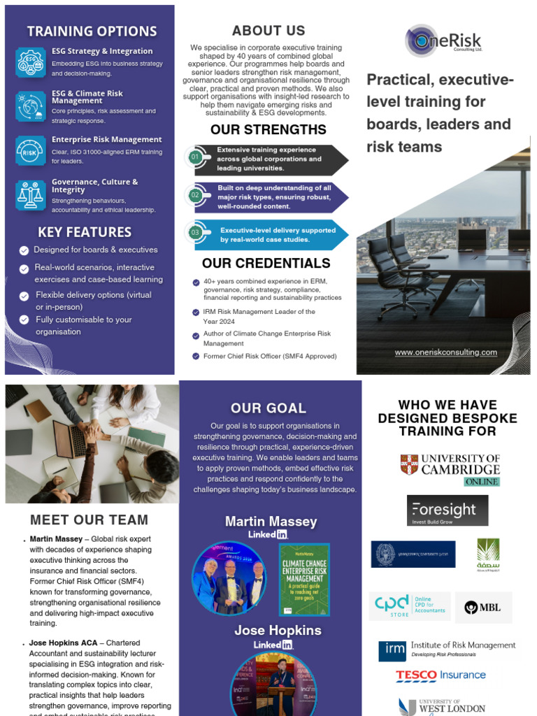 One Risk Consulting Training Brochure 150126 | PDF | Governance | Risk ...