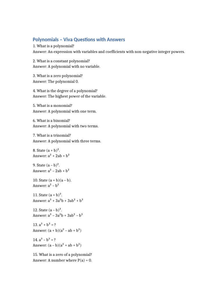 Polynomials With Answers | PDF