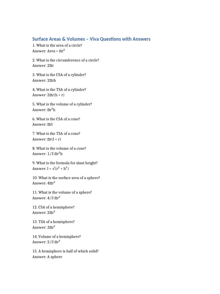 Surface Area Volume With Answers | PDF