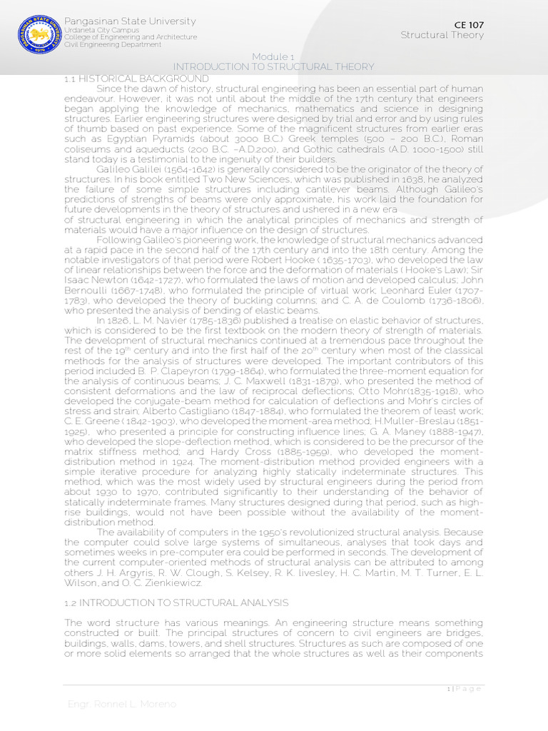 Ce 107 - Structural Theory - Module 1 | PDF | Bending | Structural Load