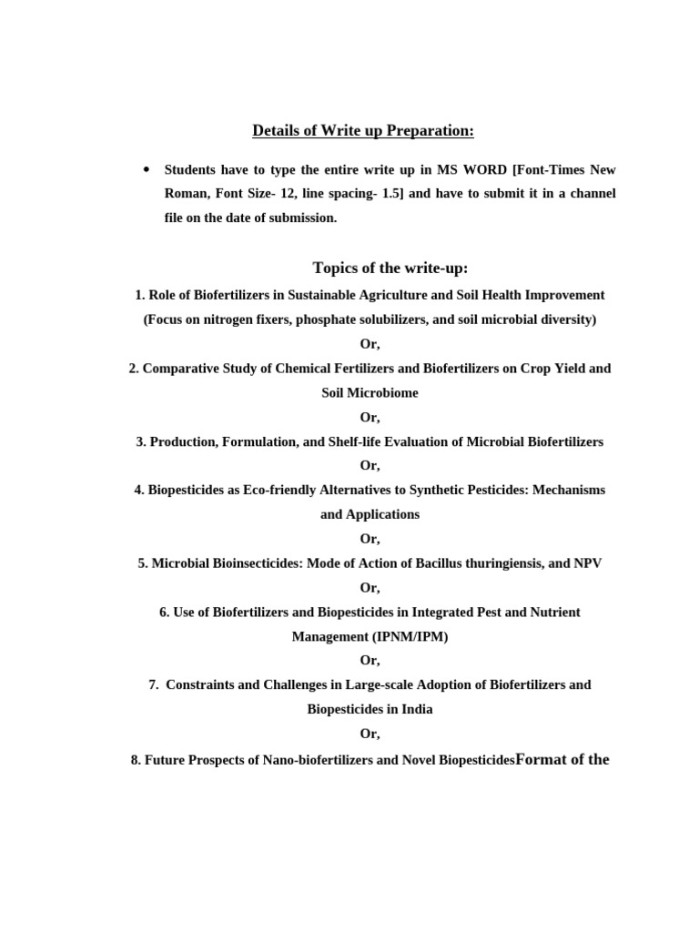 SEC - SEM III - Write Up Guidelines | PDF | Agriculture | Agricultural ...