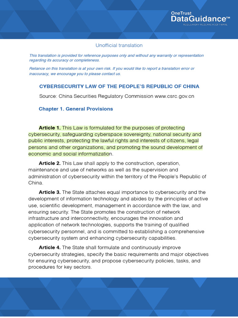 En Cybersecurity Law of The Peoples Republic of China | PDF | Computer ...
