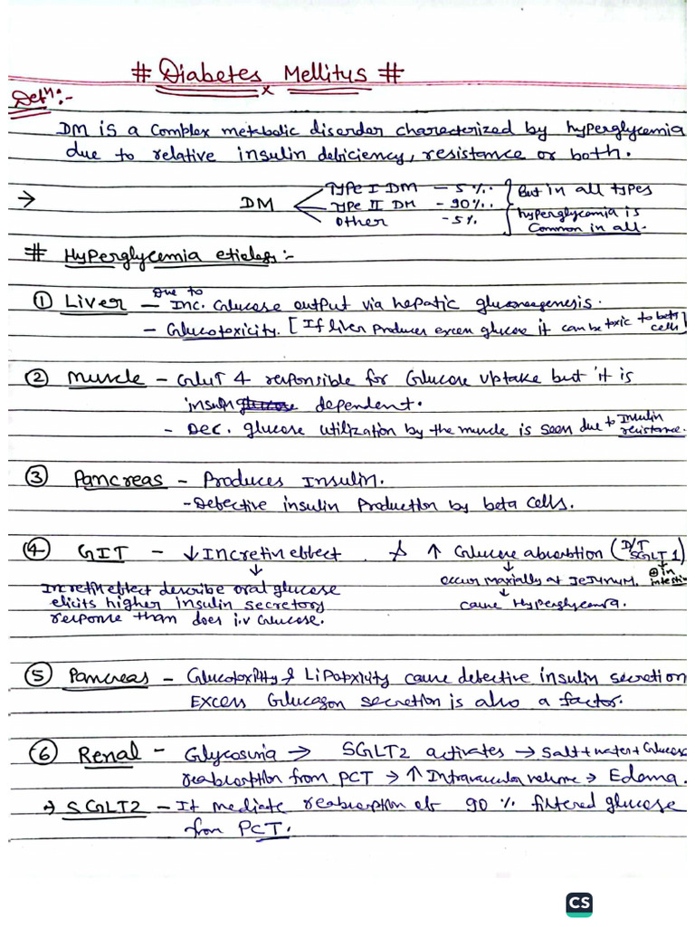 Diabetes Mellitus Hand Written Notes | PDF