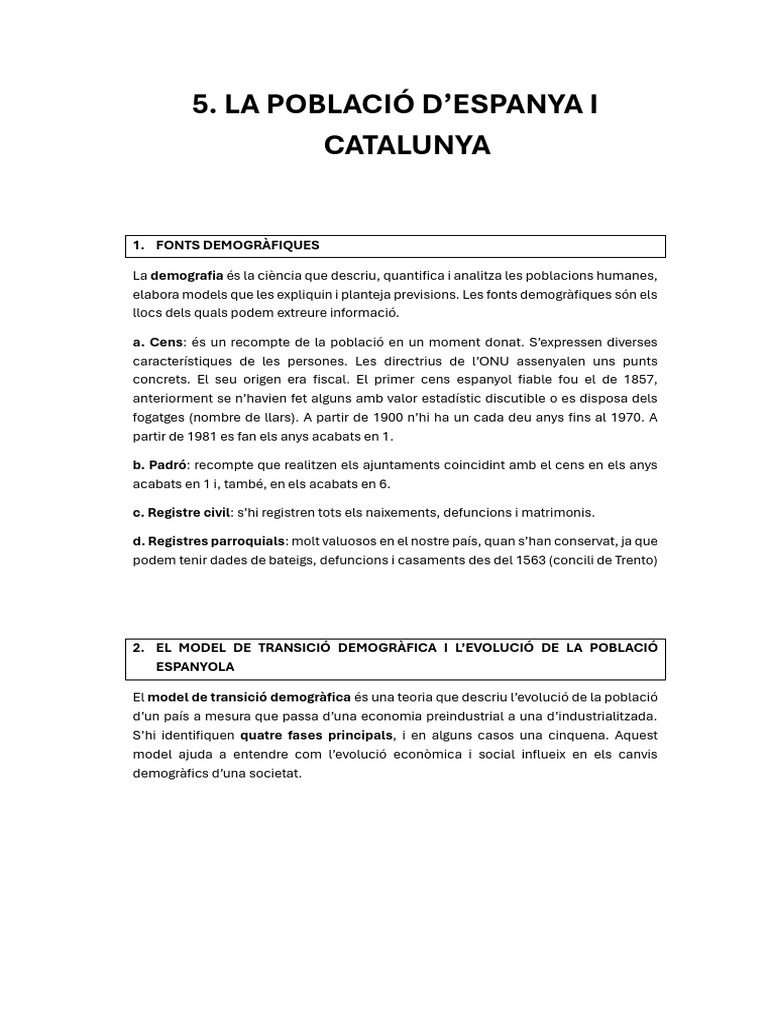 Apunts Tema 5. Bloc 1. Població | PDF