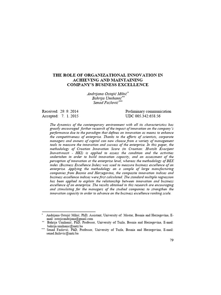 The Role of Organizational Innovation | PDF | Cronbach's Alpha ...