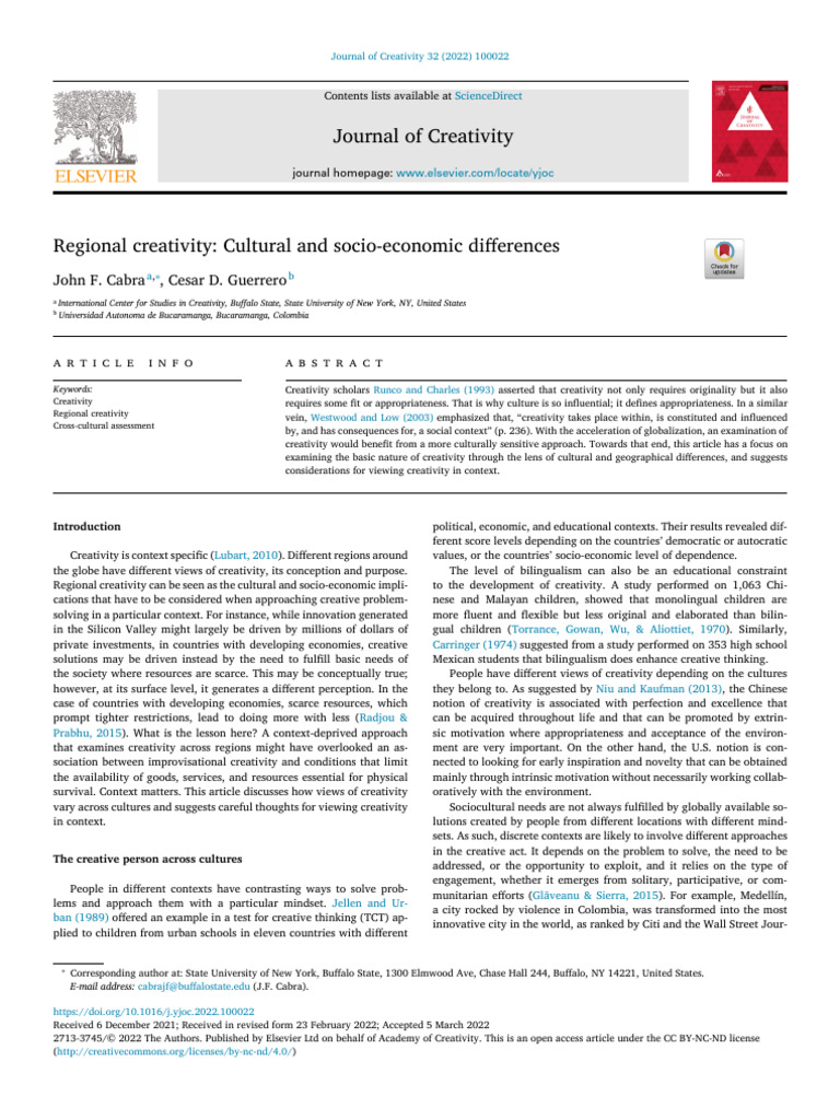 Regional Creativity Cultural and Socio-Economic Differences | PDF ...