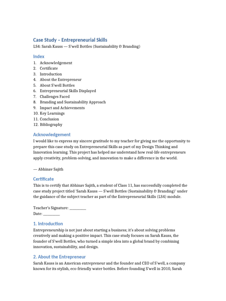 Case Study Sarah Kauss Swell Bottles | PDF | Entrepreneurship | Brand
