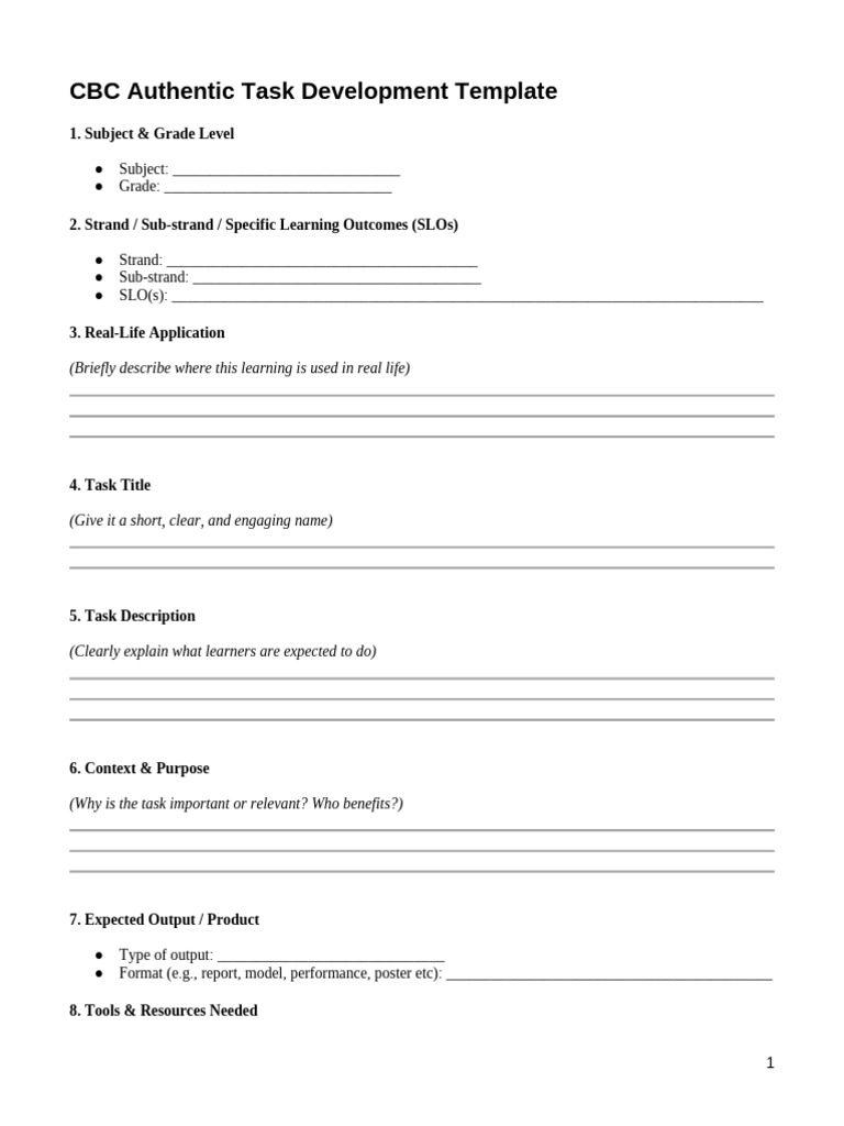 Authentic Task Development Template | PDF