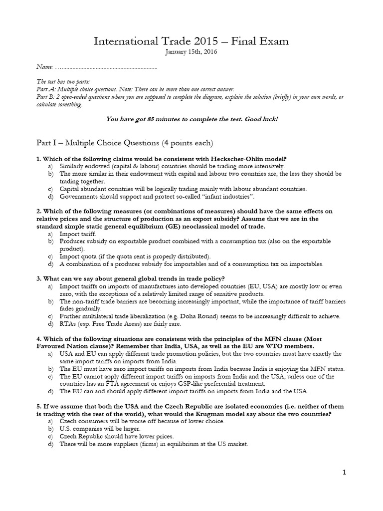 Trade Test 2015 Sample | PDF | Tariff | Exports